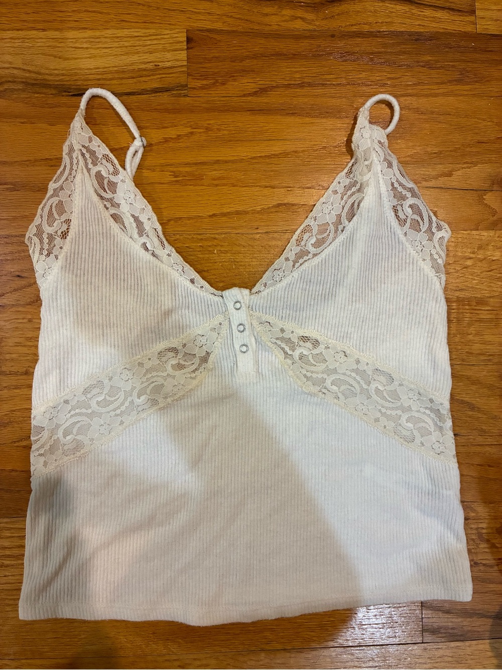 Urban Outfitters Cream Lace Ribbed Cami Tank
